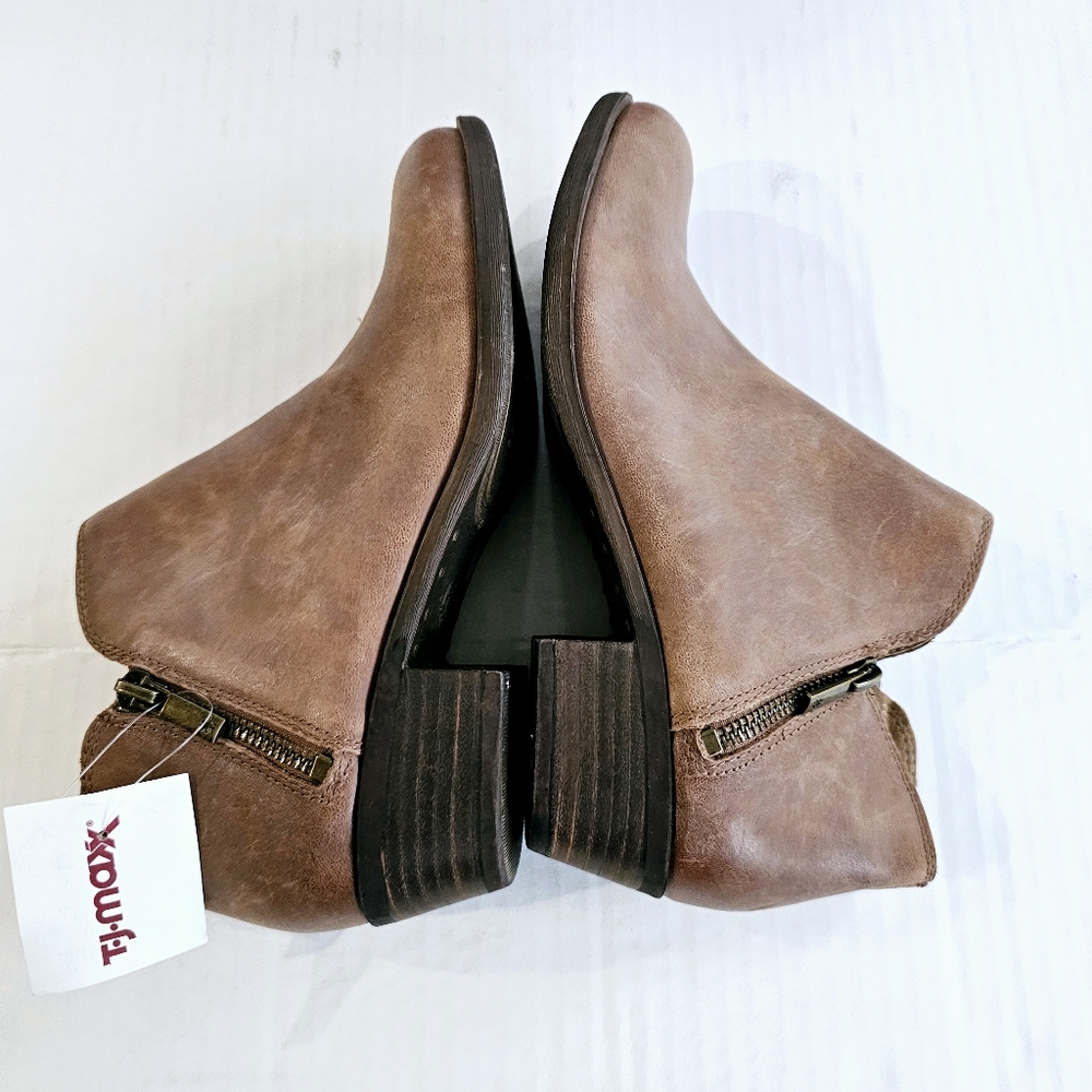 Lucky Brand Burklee booties size 6.5 brown leather zipper sides stacked heel NWT - Picture 6 of 15